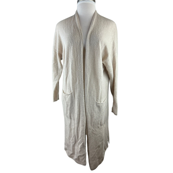 Van Winkle & Co. Long Sleeve Open Front Cashmere Duster Long Cardigan Tan Large - Picture 2 of 11